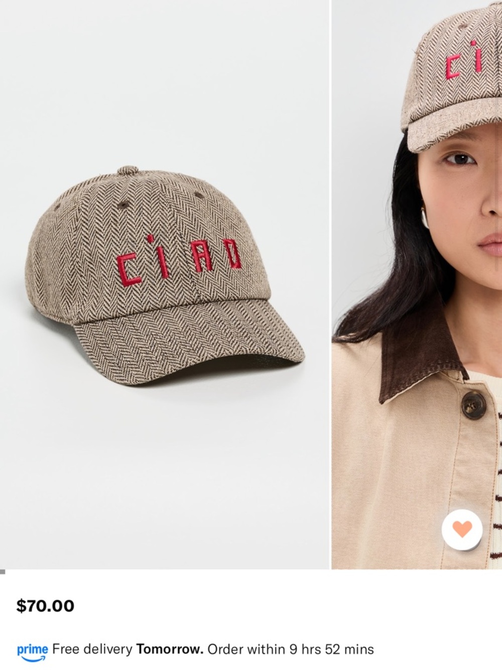 Clare V. Herringbone Baseball Cap with Red Embroidery - worn once - Picture 3 of 8